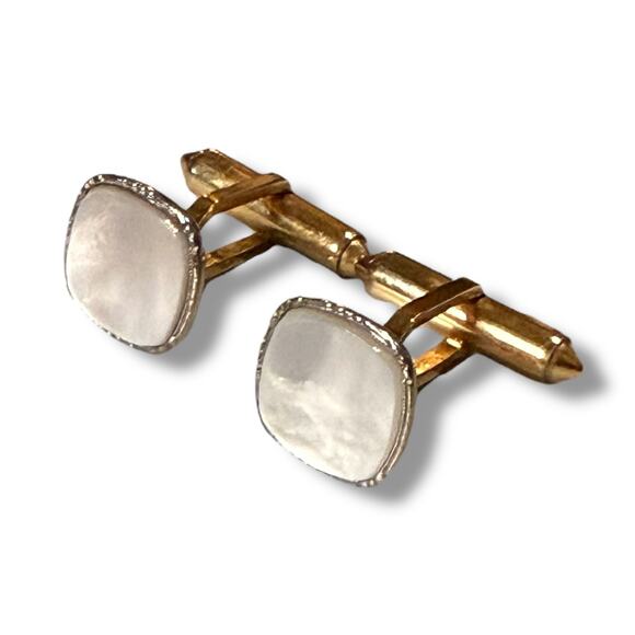 Antique Krementz Cufflinks and Stud Set Mens 10k Gold Filled Mother of Pearl - Picture 2 of 8